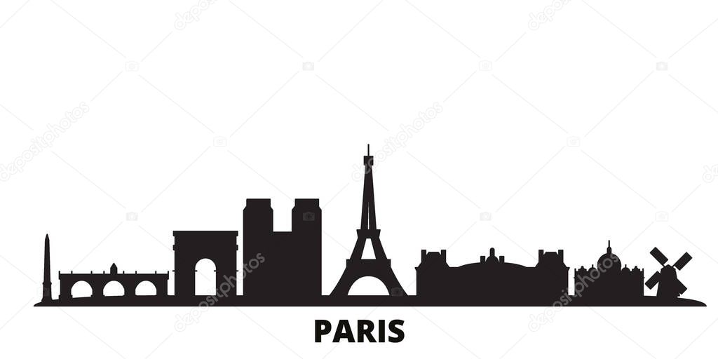 France, Paris city skyline isolated vector illustration. France, Paris travel black cityscape