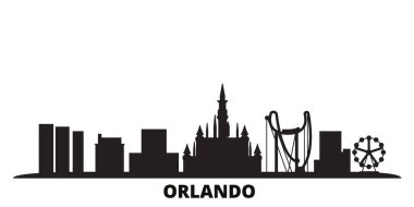 Birleşik Devletler, Orlando şehri silueti izole edilmiş vektör çizimi. Amerika Birleşik Devletleri ve Orlando siyah şehir manzarası ile seyahat ediyor
