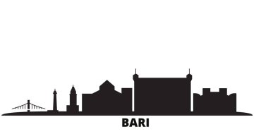 İtalya, Bari şehri silueti izole edilmiş vektör çizimi. İtalya ve Bari siyah şehir manzarası ile seyahat ediyor