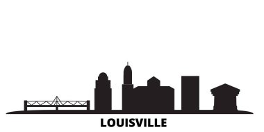 Birleşik Devletler, Louisville şehri silueti izole edilmiş vektör çizimi. Amerika Birleşik Devletleri ve Louisville siyah şehir manzarasıyla seyahat ediyor