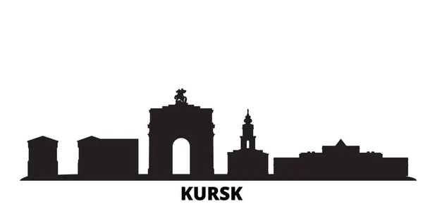 Rusia, ciudad de Kursk skyline ilustración vectorial aislado. Rusia, Kursk viaje negro paisaje urbano — Vector de stock