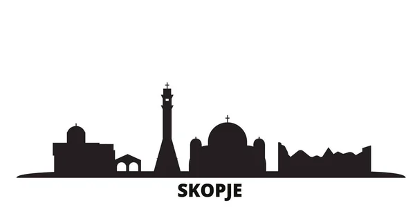 Makedonien, Skopje stad skyline isolerad vektor illustration. Makedonien, Skopje resor svart stadsbild — Stock vektor