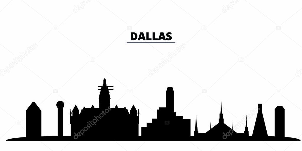 United States, Dallas City city skyline isolated vector illustration. United States, Dallas City travel black cityscape