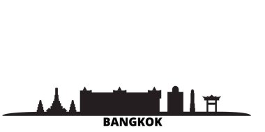 Tayland, Bangkok City silueti izole vektör çizimi. Tayland, Bangkok siyah şehir manzarası