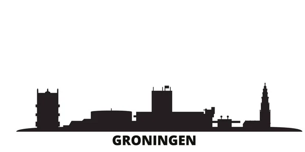 Holanda, Groningen cidade skyline isolado ilustração vetorial. Holanda, Groningen viagem paisagem urbana preta — Vetor de Stock