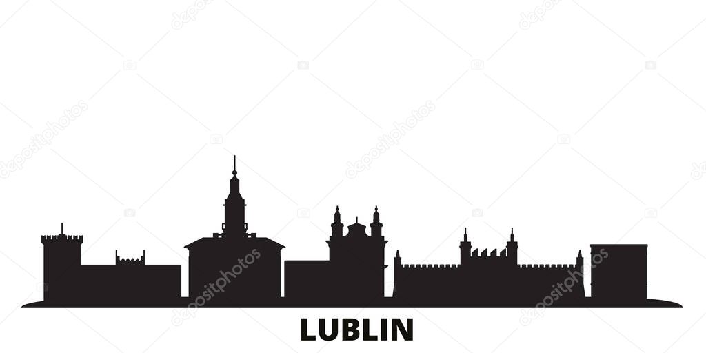 Poland, Lublin city skyline isolated vector illustration. Poland, Lublin travel black cityscape