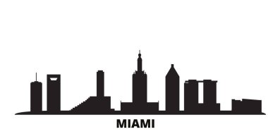Birleşik Devletler, Miami şehir silueti izole vektör çizimi. ABD ve Miami siyah şehir manzarası ile seyahat ediyor