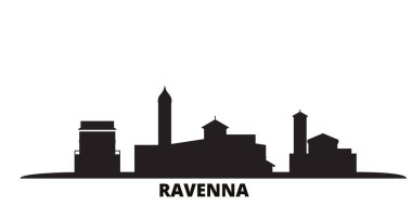İtalya, Ravenna City silueti izole vektör çizimi. İtalya ve Ravenna Şehri siyah şehir manzarası ile seyahat ediyor