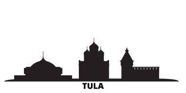 Russia, Tula city skyline isolated vector illustration. Russia, Tula travel black cityscape clipart