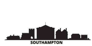 Birleşik Krallık, Southampton şehrinin silueti izole edilmiş vektör çizimi. Birleşik Krallık ve Southampton siyah şehir manzarası ile seyahat ediyor