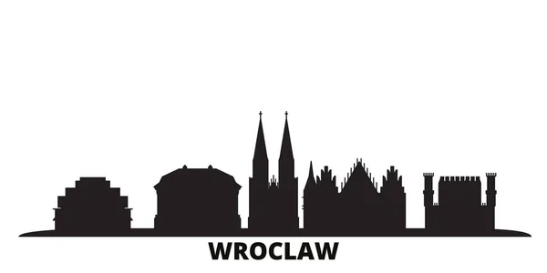 Polonia, ciudad de Wroclaw skyline ilustración vectorial aislado. Polonia, Wroclaw viaje negro paisaje urbano — Vector de stock