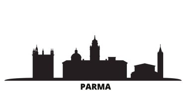 İtalya, Parma şehri silueti izole edilmiş vektör çizimi. İtalya ve Parma şehirlerde geziyor