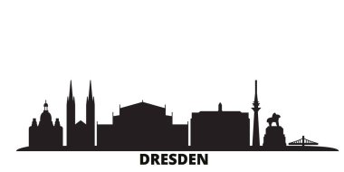 Almanya, Dresden şehrinin silueti izole edilmiş vektör çizimi. Almanya ve Dresden siyah şehir manzarası ile seyahat ediyor