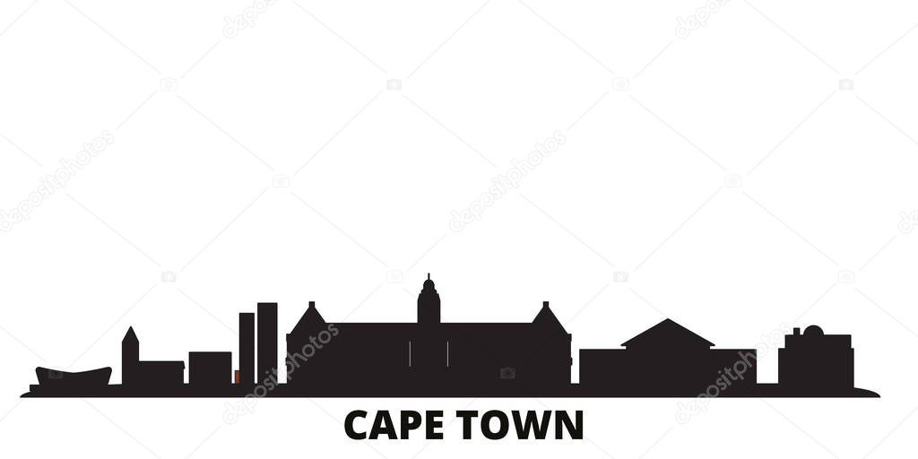 South Africa, Cape Town city skyline isolated vector illustration. South Africa, Cape Town travel black cityscape