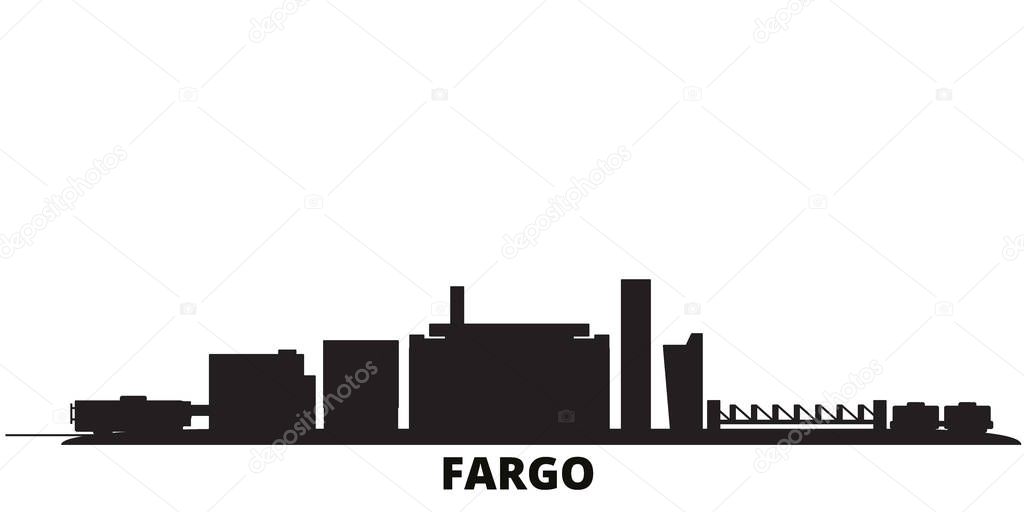 United States, Fargo city skyline isolated vector illustration. United States, Fargo travel black cityscape