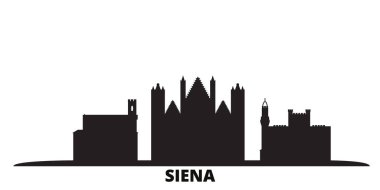 İtalya, Siena şehri silueti izole edilmiş vektör çizimi. İtalya ve Siena siyah şehir manzarası ile seyahat ediyor