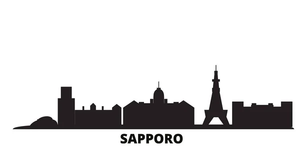 日本、札幌市スカイライン分離ベクトルイラスト。日本、札幌旅行黒の街並み — ストックベクタ