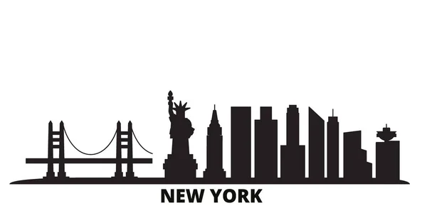 Amerikai Egyesült Államok, New York City skyline elszigetelt vektor illusztráció. Amerikai Egyesült Államok, New York City travel black cityscape — Stock Vector