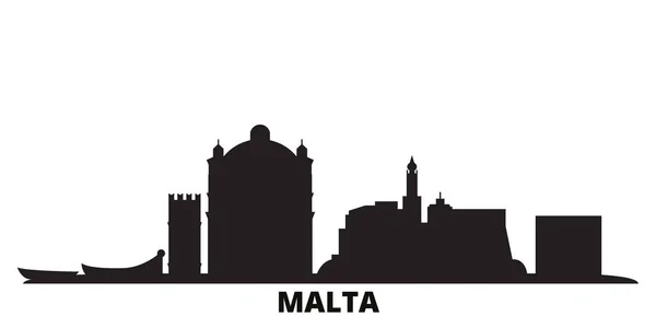 Malta ciudad skyline ilustración vectorial aislado. Malta viaje negro paisaje urbano — Vector de stock