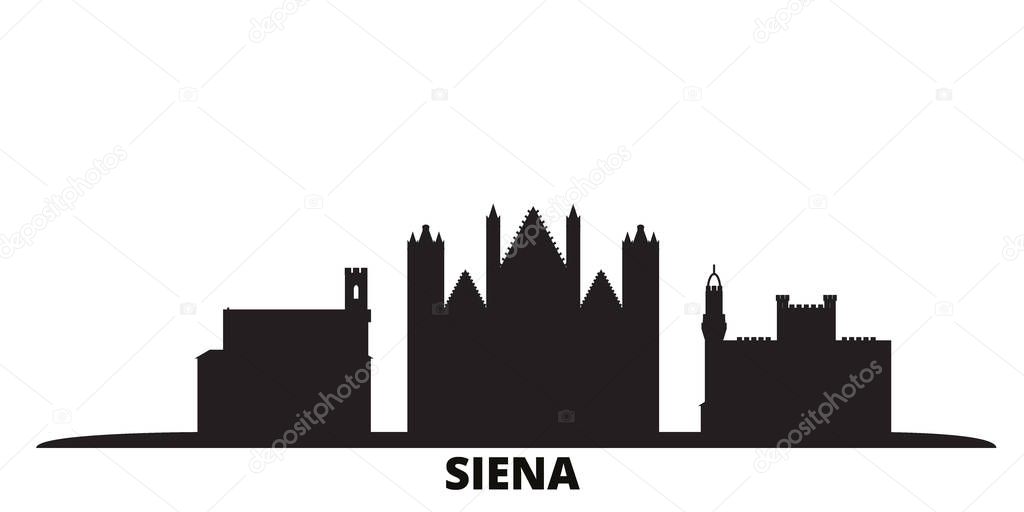 Italy, Siena city skyline isolated vector illustration. Italy, Siena travel black cityscape