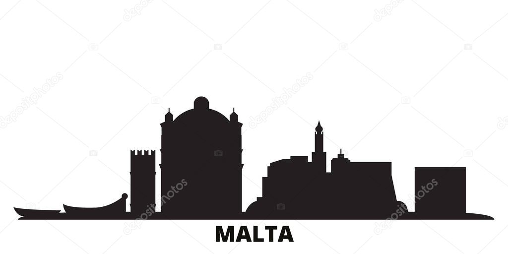 Malta city skyline isolated vector illustration. Malta travel black cityscape