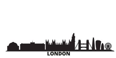 Birleşik Krallık, Londra şehir silueti izole vektör çizimi. İngiltere ve Londra siyah şehir manzarası ile seyahat ediyor
