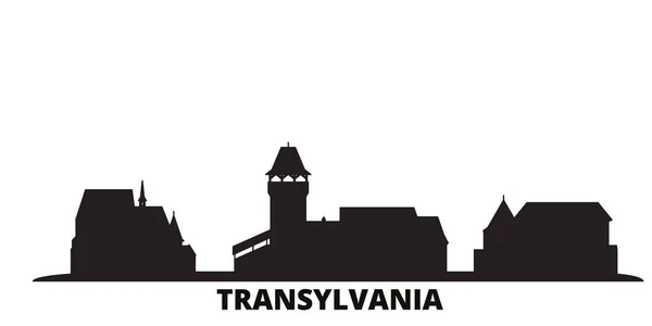 Roumanie, Transylvanie horizon de la ville illustration vectorielle isolée. Roumanie, Transylvanie voyage paysage urbain noir — Image vectorielle
