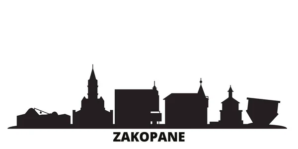 Polonia, ciudad de Zakopane skyline ilustración vectorial aislado. Polonia, Zakopane viaje negro paisaje urbano — Vector de stock