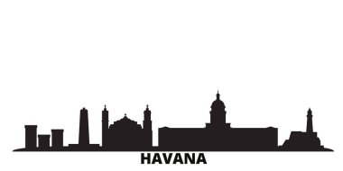 Küba, Havana şehir silueti izole vektör çizimi. Küba, Havana siyah şehir manzarası