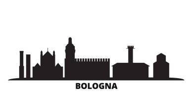 İtalya, Bologna şehrinin silueti izole edilmiş vektör çizimi. İtalya ve Bologna siyah şehir manzarası ile seyahat ediyor