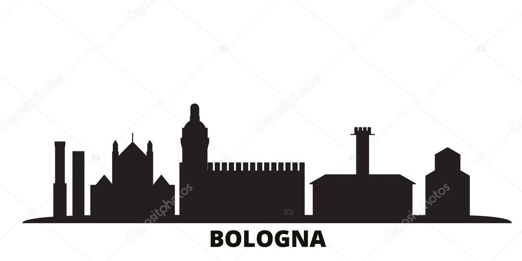 Italy, Bologna city skyline isolated vector illustration. Italy, Bologna travel black cityscape