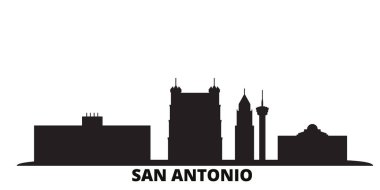 Birleşik Devletler, San Antonio şehir silueti izole vektör çizimi. Amerika Birleşik Devletleri ve San Antonio siyah şehirleri geziyor