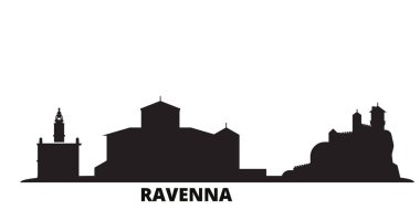 İtalya, Ravenna şehri silueti izole edilmiş vektör çizimi. İtalya ve Ravenna siyah şehir manzarası ile seyahat ediyor