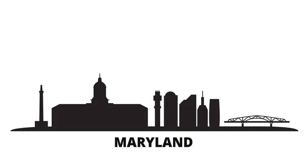 États-Unis, Maryland skyline illustration vectorielle isolée. États-Unis, Maryland voyage paysage urbain noir — Image vectorielle