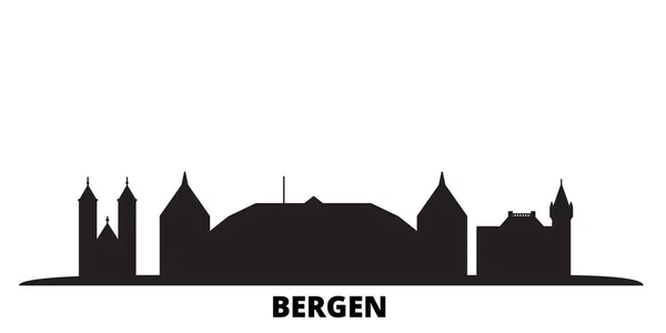 Norwegia, Bergen miasto panorama odizolowany wektor ilustracji. Norwegia, Bergen podróży czarny krajobraz miasta — Wektor stockowy