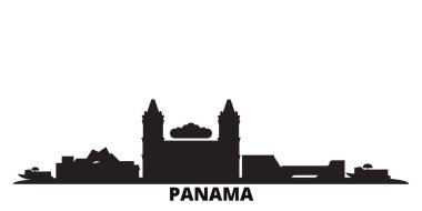 Panama şehri silueti izole edilmiş vektör çizimi. Panama siyah şehir manzarası ile seyahat eder