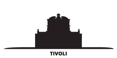 İtalya, Tivoli, Villa Deste şehri silueti izole edilmiş vektör çizimi. İtalya, Tivoli ve Villa Deste siyah şehir manzarasında seyahat ediyorlar