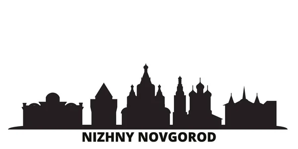 Rusia, ciudad de Nizhny Novgorod skyline ilustración vectorial aislado. Rusia, Nizhny Novgorod viaje negro paisaje urbano — Vector de stock