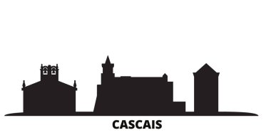 Portekiz, Cascais şehri silueti izole edilmiş vektör çizimi. Portekiz ve Cascais siyah şehir manzarası ile seyahat ediyor