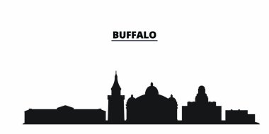 Birleşik Devletler, Buffalo şehri silueti izole edilmiş vektör çizimi. Amerika Birleşik Devletleri ve Bufalo siyah şehir manzarası ile seyahat eder