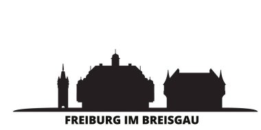 Almanya, Freiburg Im Breisgau şehir silueti izole vektör çizimi. Almanya, Freiburg Im Breisgau Siyah Şehir Bölgesi