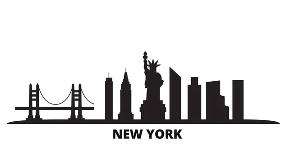 Egyesült Államok, New York City Skyline elszigetelt vektor illusztráció. Amerikai Egyesült Államok, New York travel black cityscape — Stock Vector