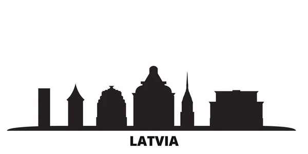 Letonia skyline ilustración vectorial aislado. Letonia viaje negro paisaje urbano — Vector de stock