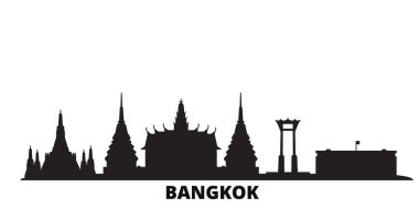 Tayland, Bangkok şehir silueti izole vektör çizimi. Tayland, Bangkok siyah şehir manzarası