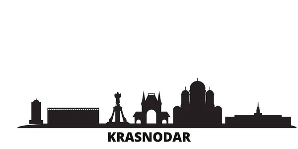 Rusia, ciudad de Kransodar skyline ilustración vectorial aislado. Rusia, Kransodar City viajar negro paisaje urbano — Vector de stock