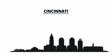 Birleşik Devletler, Cincinnati City silueti izole vektör çizimi. Amerika Birleşik Devletleri ve Cincinnati Şehri siyah şehir manzarası ile seyahat ediyor