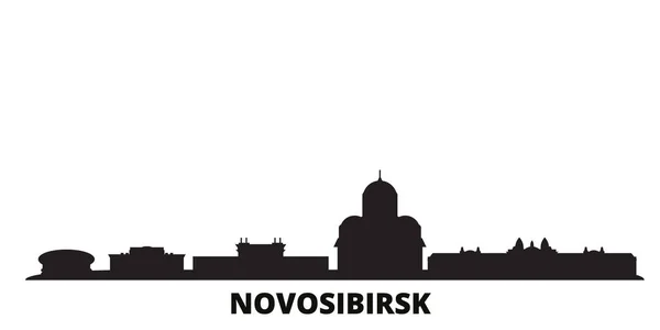 Rusia, Novosibirsk ciudad skyline ilustración vectorial aislado. Rusia, Novosibirsk viaje negro paisaje urbano — Vector de stock