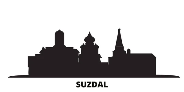 Oroszország, Suzdal City városkép elszigetelt vektor illusztráció. Oroszország, Suzdal City utazás fekete városkép — Stock Vector
