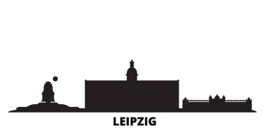 Almanya, Leipzig şehri silueti izole edilmiş vektör çizimi. Almanya ve Leipzig siyah şehir manzarası ile seyahat ediyor