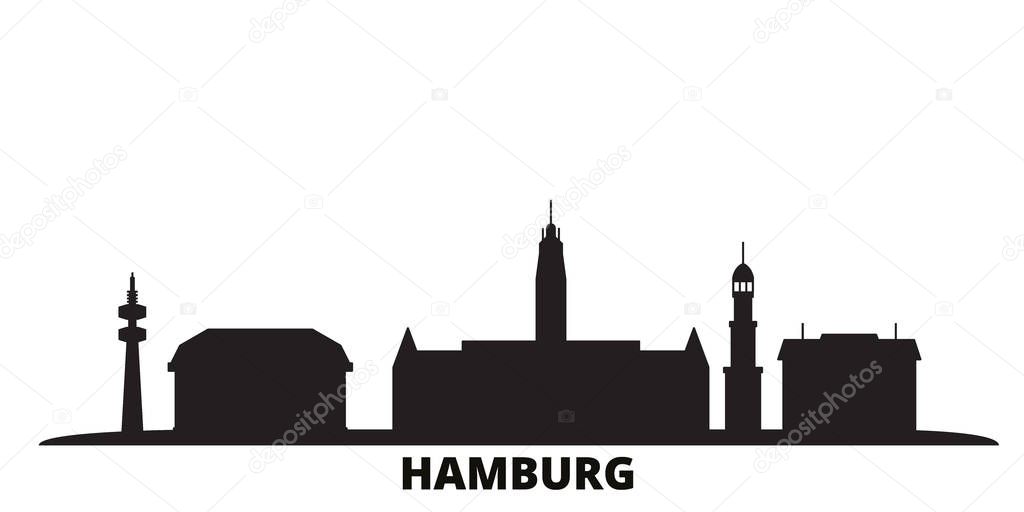 Germany, Hamburg city skyline isolated vector illustration. Germany, Hamburg travel black cityscape